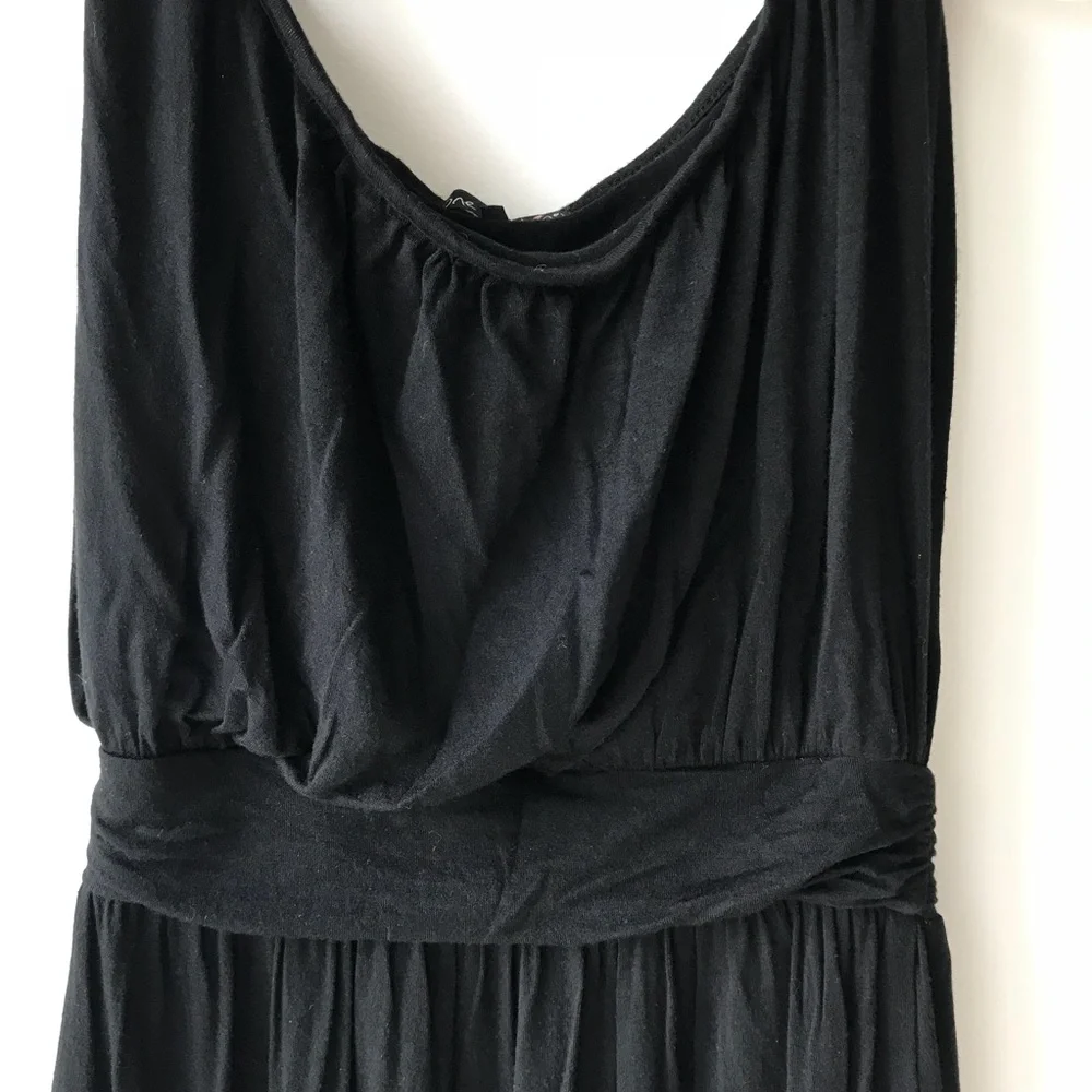 Black sleeveless tank dress scoopneck bloused bodice fitted wide waistband Sz S